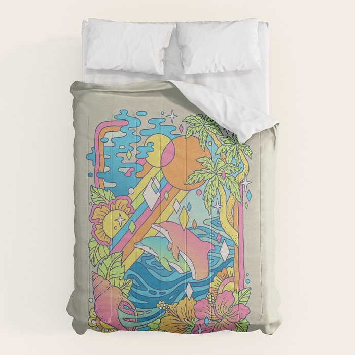 Paradise Visions | Tropical Neon Ocean Escape Comforter Gallery Image 6