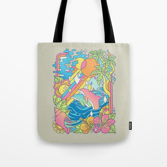 Paradise Visions | Tropical Neon Ocean Escape Tote Bag Gallery Image 1