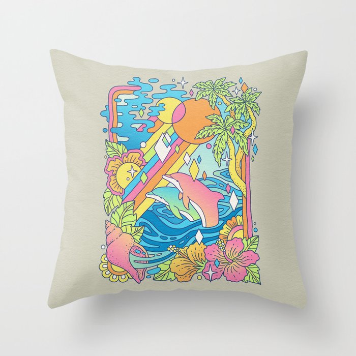 Paradise Visions | Tropical Neon Ocean Escape Throw Pillow Gallery Image 6