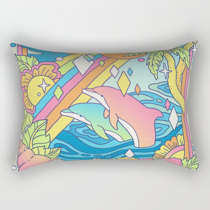 Paradise Visions | Tropical Neon Ocean Escape Rectangular Pillow Gallery Image 1
