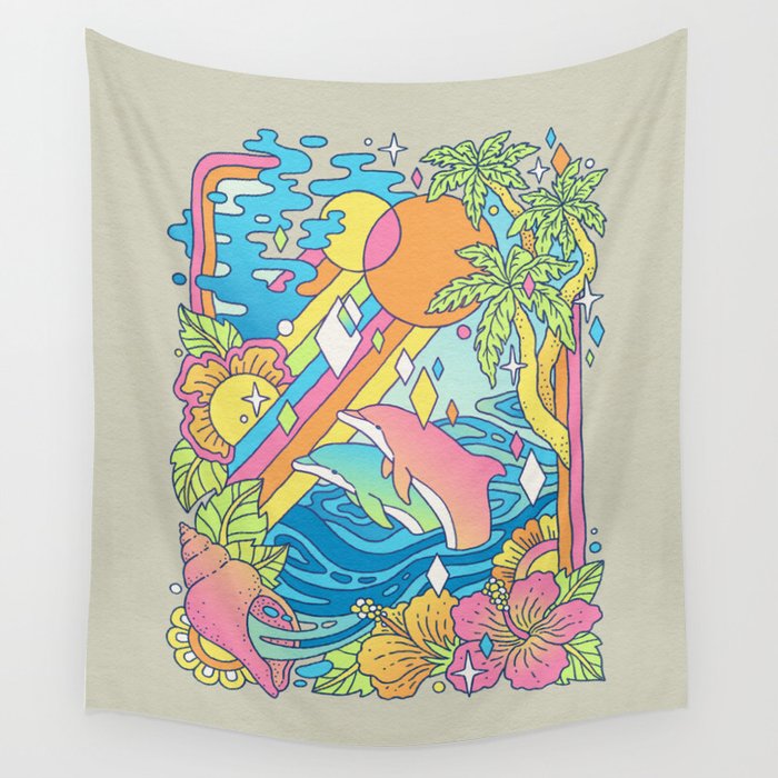 Paradise Visions | Tropical Neon Ocean Escape Wall Tapestry Gallery Image 1