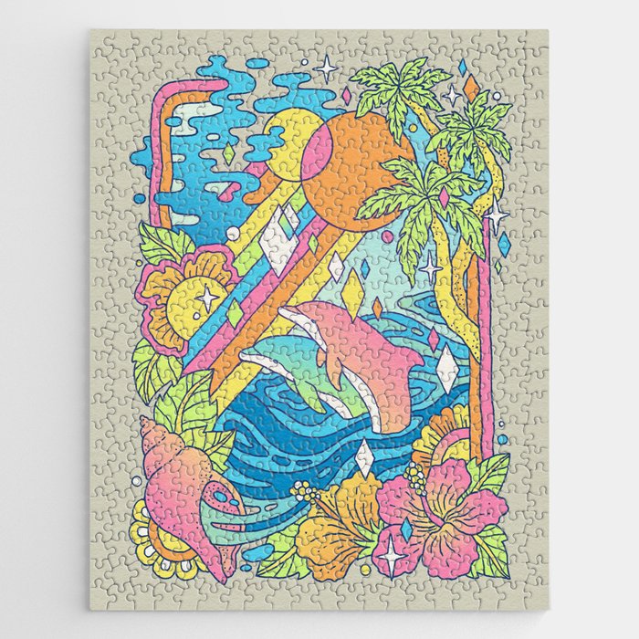 Paradise Visions | Tropical Neon Ocean Escape Jigsaw Puzzle Gallery Image 1
