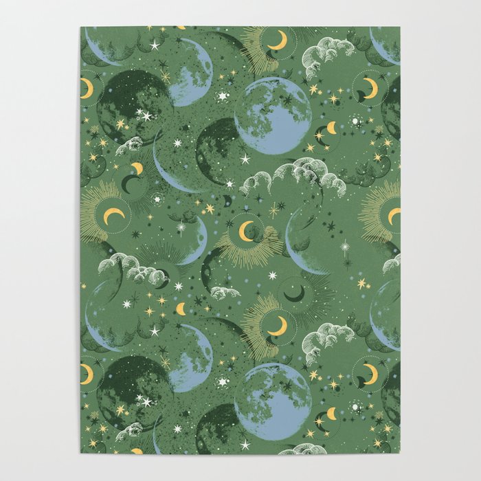 Greenish starry lunar sky Poster Gallery Image 1