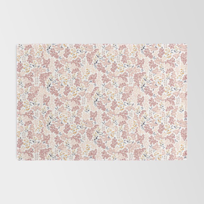 Minimal Blooming Flowers - Blush Pink, Yellow, Blue Rug Gallery Image 2