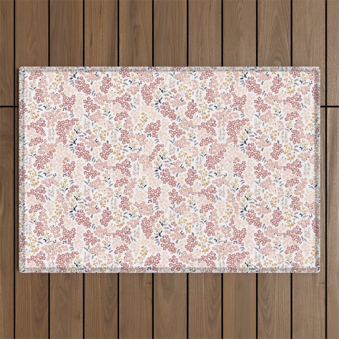 Minimal Blooming Flowers - Blush Pink, Yellow, Blue Outdoor Rug Gallery Image 1
