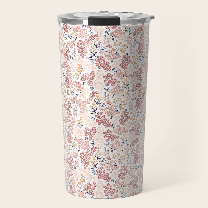 Minimal Blooming Flowers - Blush Pink, Yellow, Blue Travel Mug Gallery Image 1