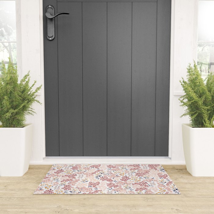 Minimal Blooming Flowers - Blush Pink, Yellow, Blue Welcome Mat Gallery Image 3