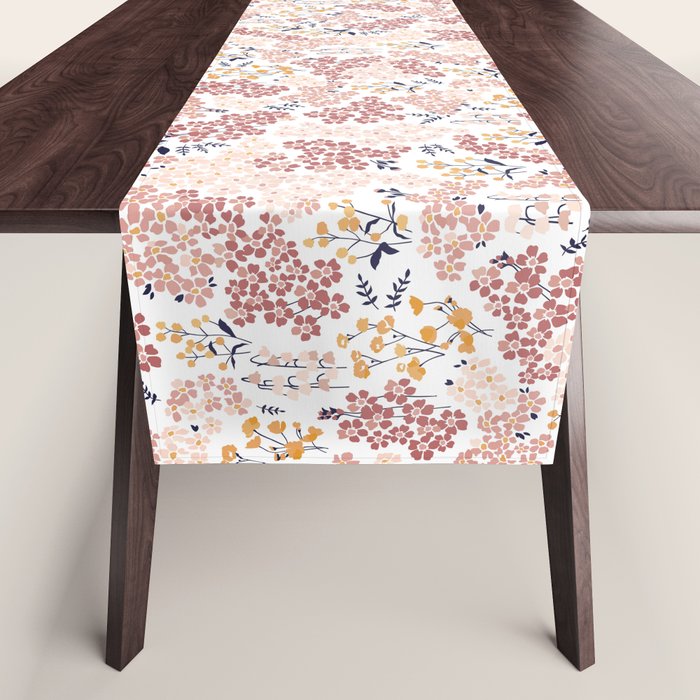 Minimal Blooming Flowers - Blush Pink, Yellow, Blue Table Runner Gallery Image 1