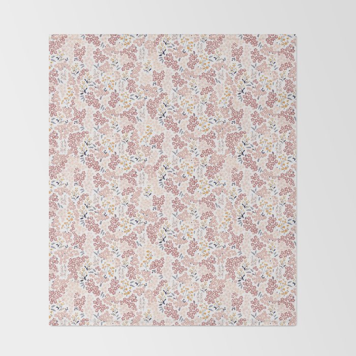 Minimal Blooming Flowers - Blush Pink, Yellow, Blue Throw Blanket Gallery Image 2