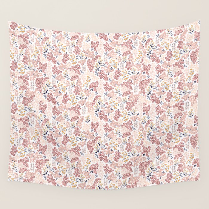 Minimal Blooming Flowers - Blush Pink, Yellow, Blue Wall Tapestry Gallery Image 4