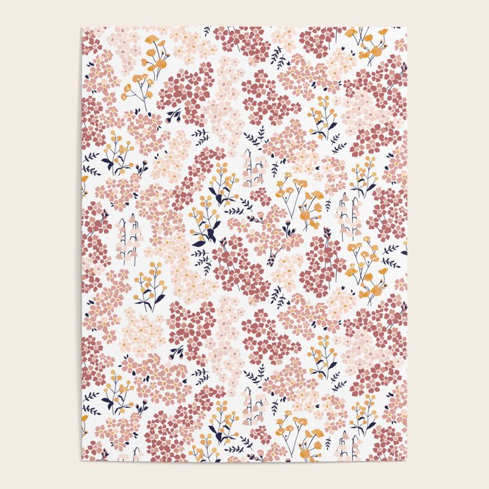 Minimal Blooming Flowers - Blush Pink, Yellow, Blue Poster Gallery Image 1