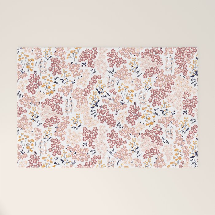 Minimal Blooming Flowers - Blush Pink, Yellow, Blue Welcome Mat Gallery Image 1