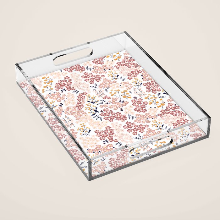 Minimal Blooming Flowers - Blush Pink, Yellow, Blue Acrylic Tray Gallery Image 1