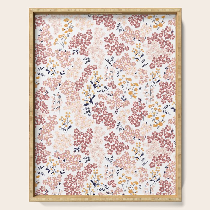 Minimal Blooming Flowers - Blush Pink, Yellow, Blue Serving Tray Gallery Image 1