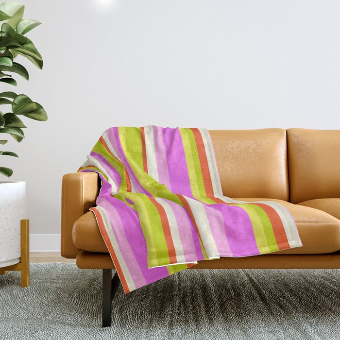 Classic Stripes XVIII - Y2K Pink and Green Throw Blanket Gallery Image 1