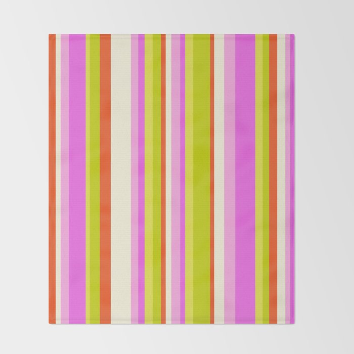 Classic Stripes XVIII - Y2K Pink and Green Throw Blanket Gallery Image 2