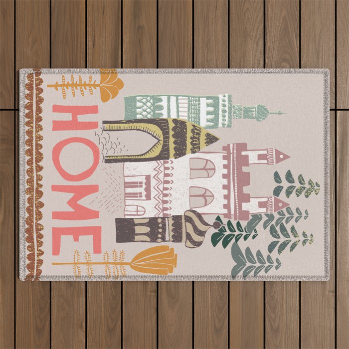Block print Home Outdoor Rug Gallery Image 1