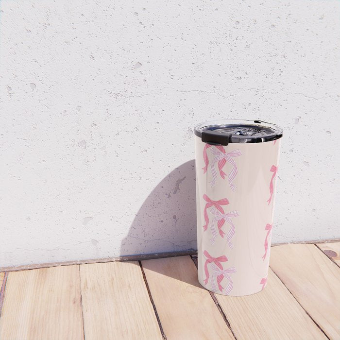 Striped Bows in Pinks Travel Mug Gallery Image 4