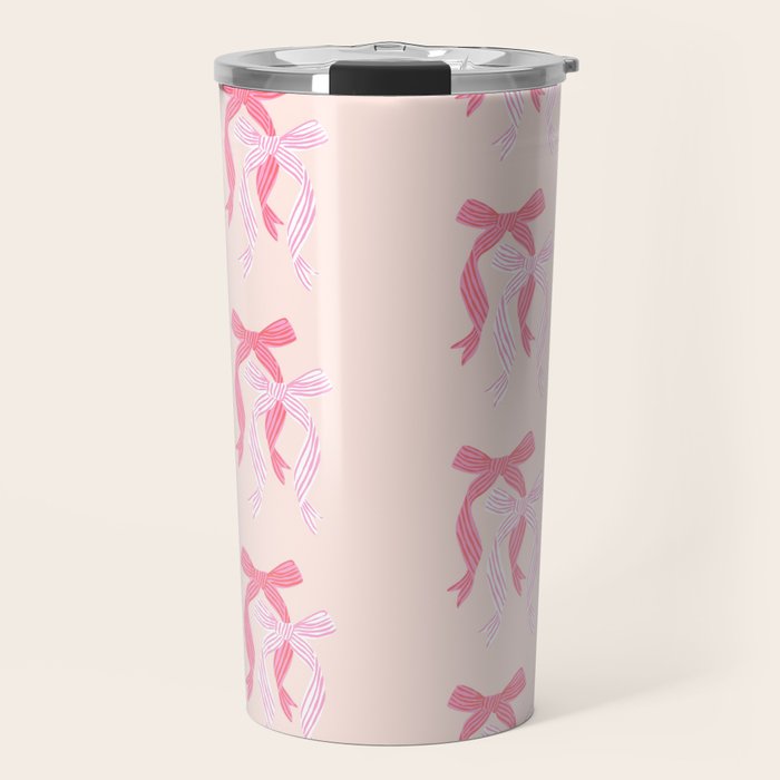 Striped Bows in Pinks Travel Mug Gallery Image 1