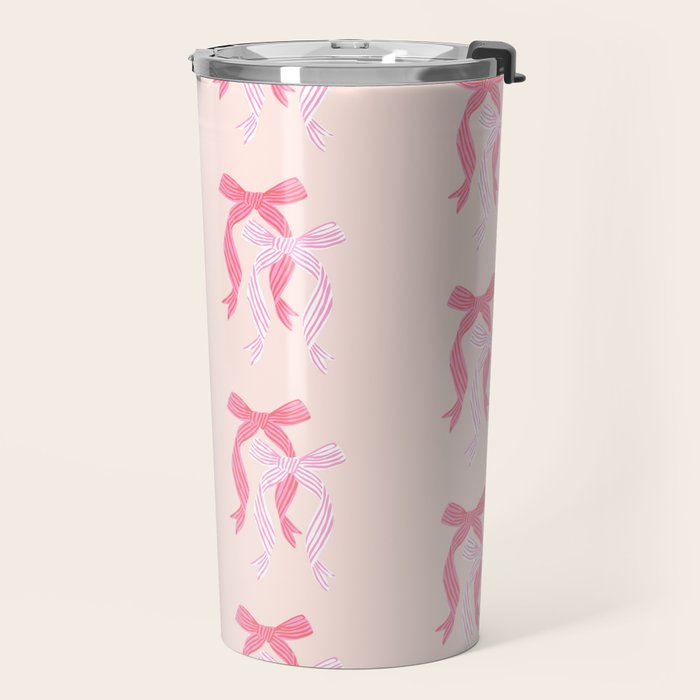 Striped Bows in Pinks Travel Mug Gallery Image 2