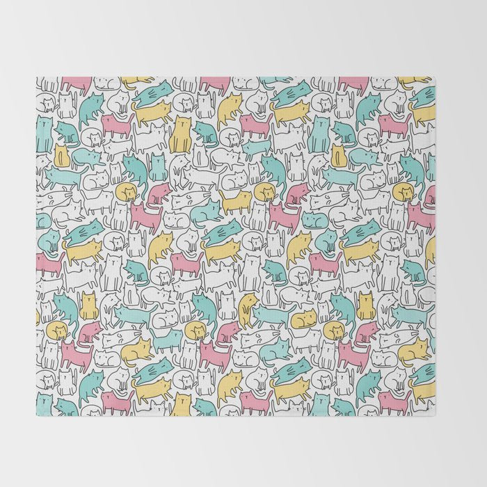 Cute kitties Cats pattern Throw Blanket Gallery Image 2