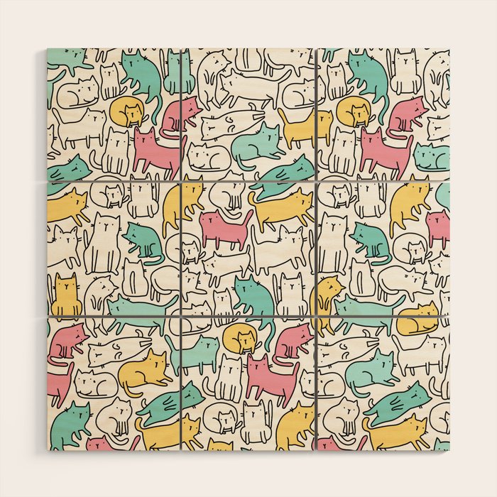 Cute kitties Cats pattern Wood Wall Art Gallery Image 1