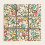 Cute kitties Cats pattern Wood Wall Art Gallery Image 1