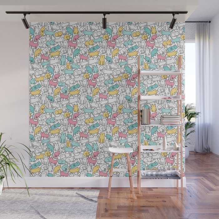 Cute kitties Cats pattern Wall Mural Gallery Image 1