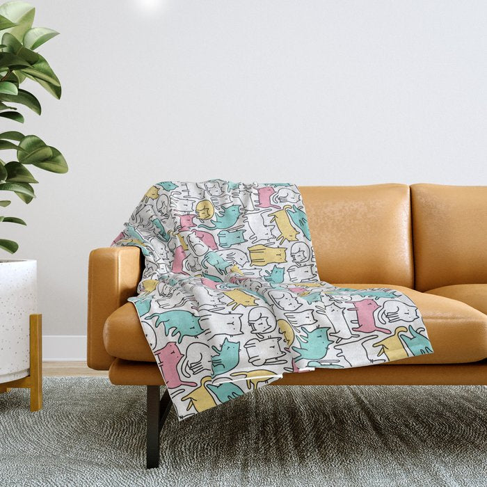 Cute kitties Cats pattern Throw Blanket Gallery Image 1
