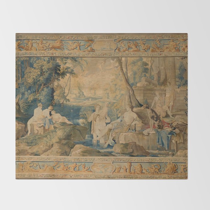 Antique 17th Century Mythological 'Diana and Her Nymphs' Tapestry Throw Blanket Gallery Image 2