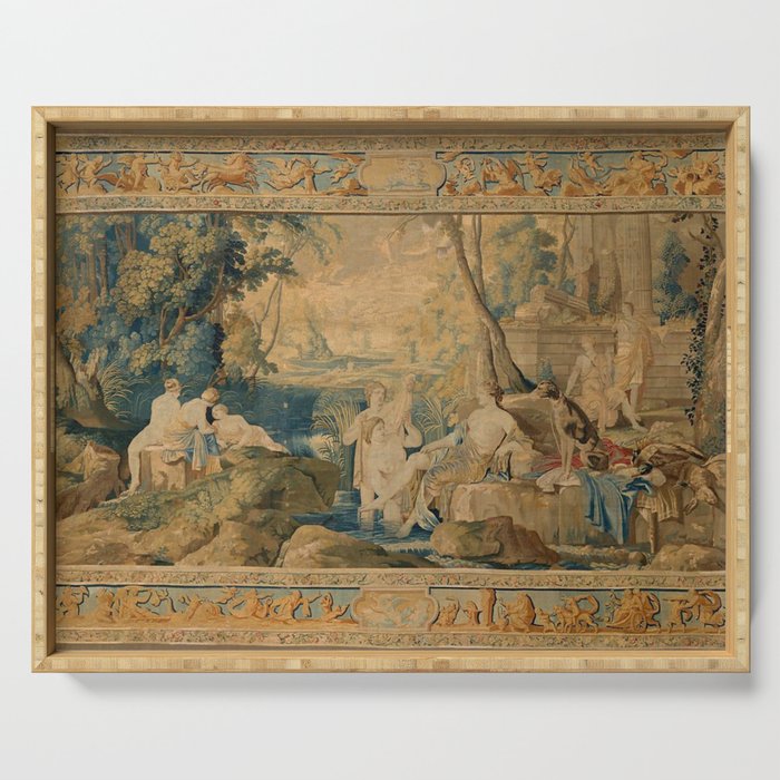 Antique 17th Century Mythological 'Diana and Her Nymphs' Tapestry Serving Tray Gallery Image 1