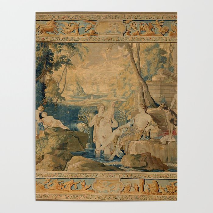 Antique 17th Century Mythological 'Diana and Her Nymphs' Tapestry Poster Gallery Image 1