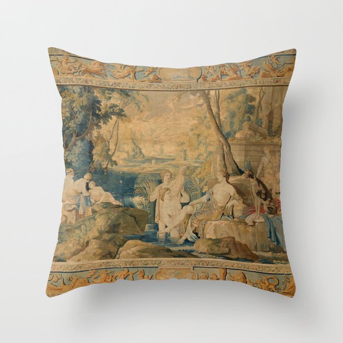 Antique 17th Century Mythological 'Diana and Her Nymphs' Tapestry Throw Pillow Gallery Image 6