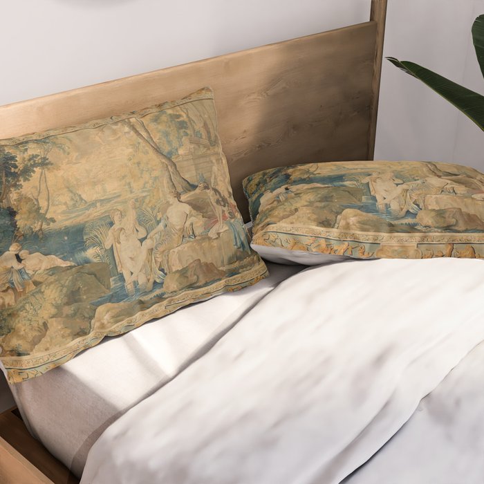 Antique 17th Century Mythological 'Diana and Her Nymphs' Tapestry Pillow Sham Gallery Image 2