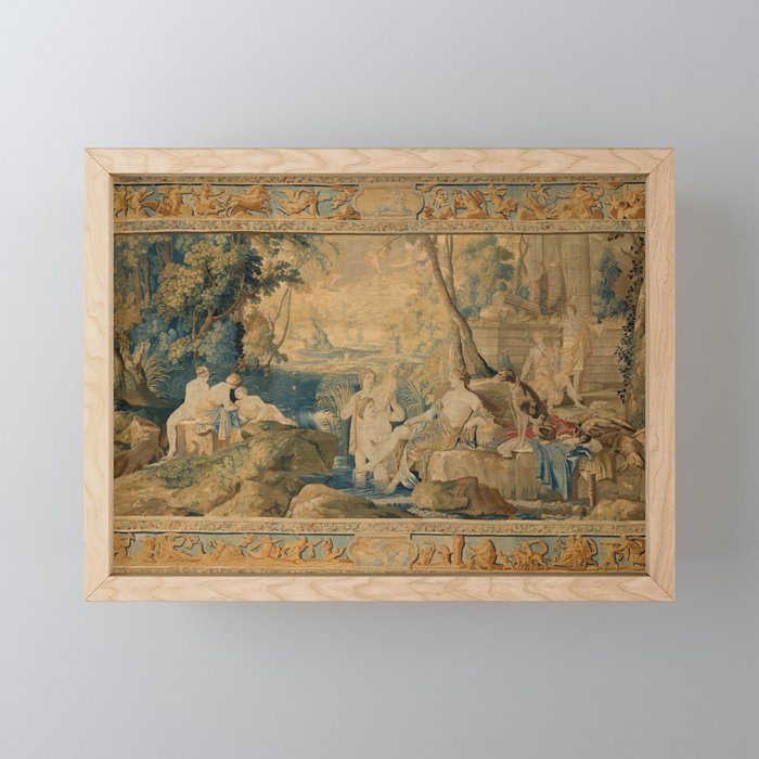 Antique 17th Century Mythological 'Diana and Her Nymphs' Tapestry Mini Art Print Gallery Image 1