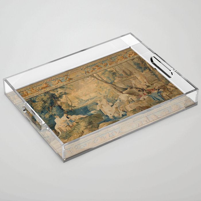 Antique 17th Century Mythological 'Diana and Her Nymphs' Tapestry Acrylic Tray Gallery Image 1