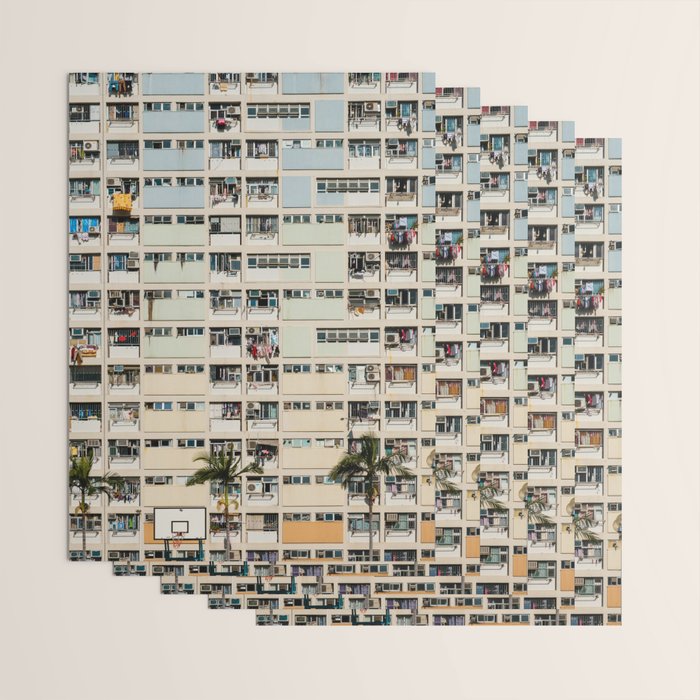Colorful building Facade in Hong Kong - pastel color - Basketball court, Hongkong Wrapping Paper Gallery Image 3