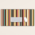 Retro Midcentury Modern Vertical Stripe Pattern Teal Brown Coral Gold Beige Desk Mat Gallery Image 1