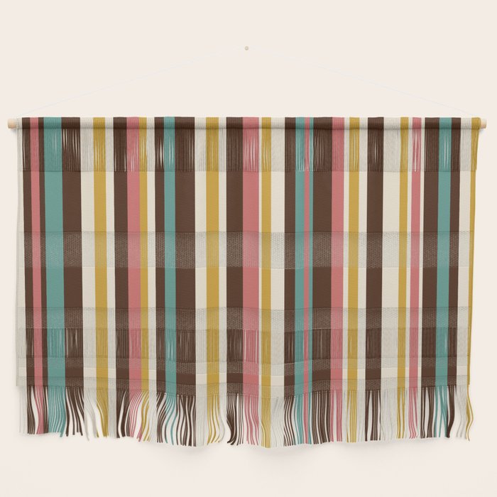 Retro Midcentury Modern Vertical Stripe Pattern Teal Brown Coral Gold Beige Wall Hanging Gallery Image 1