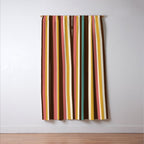 Retro Midcentury Modern Vertical Stripe Pattern Teal Brown Coral Gold Beige Window Curtain Gallery Image 3