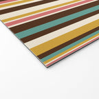 Retro Midcentury Modern Vertical Stripe Pattern Teal Brown Coral Gold Beige Welcome Mat Gallery Image 2