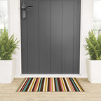 Retro Midcentury Modern Vertical Stripe Pattern Teal Brown Coral Gold Beige Welcome Mat Gallery Image 3