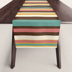 Retro Midcentury Modern Vertical Stripe Pattern Teal Brown Coral Gold Beige Table Runner Gallery Image 1