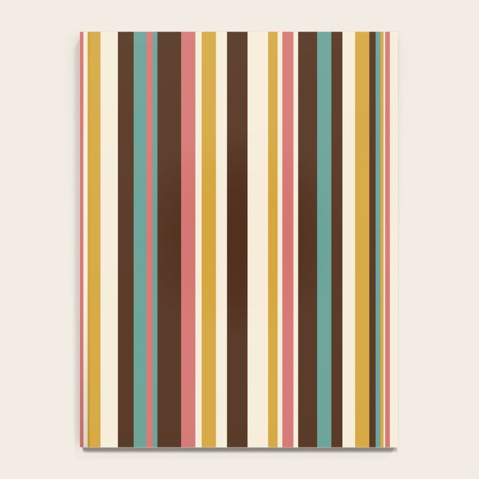 Retro Midcentury Modern Vertical Stripe Pattern Teal Brown Coral Gold Beige Notebook Gallery Image 4