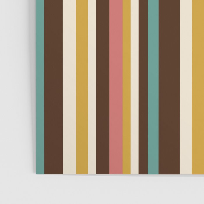 Retro Midcentury Modern Vertical Stripe Pattern Teal Brown Coral Gold Beige Poster Gallery Image 3