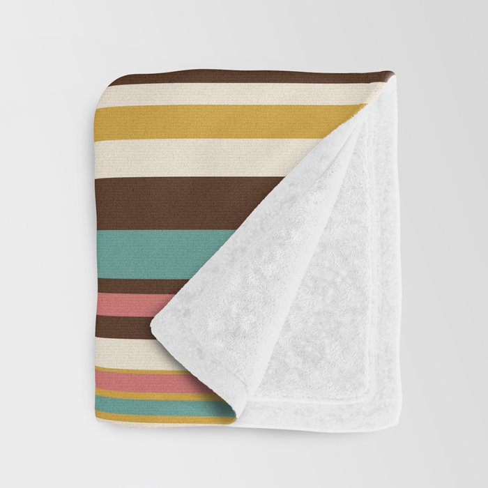 Retro Midcentury Modern Vertical Stripe Pattern Teal Brown Coral Gold Beige Throw Blanket Gallery Image 3