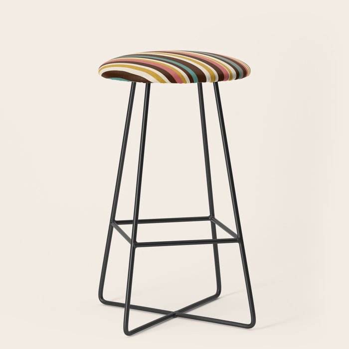 Retro Midcentury Modern Vertical Stripe Pattern Teal Brown Coral Gold Beige Stool Gallery Image 1
