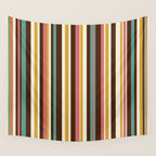 Retro Midcentury Modern Vertical Stripe Pattern Teal Brown Coral Gold Beige Wall Tapestry Gallery Image 4