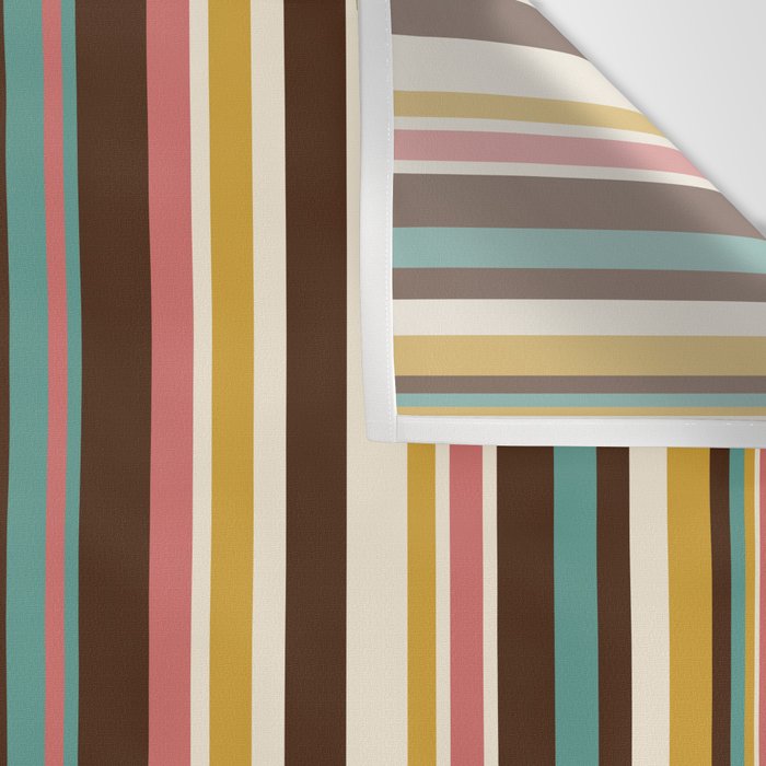 Retro Midcentury Modern Vertical Stripe Pattern Teal Brown Coral Gold Beige Wall Tapestry Gallery Image 3