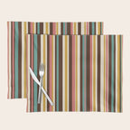 Retro Midcentury Modern Vertical Stripe Pattern Teal Brown Coral Gold Beige Placemat Gallery Image 1